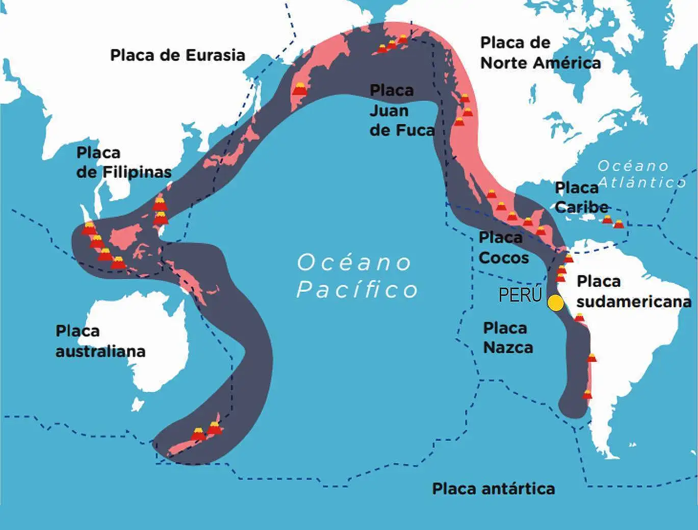 Mapa del Cinturón de Fuego del Pacífico y temblores en Perú