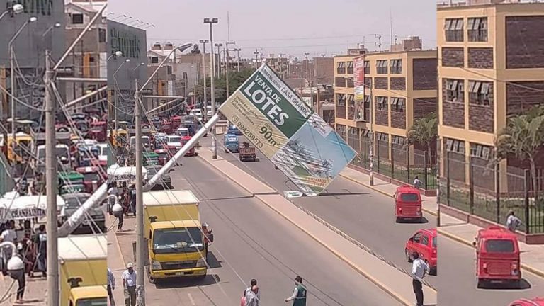 Panel publicitario casi causa desgracia al caer en Chincha Alta - Ica