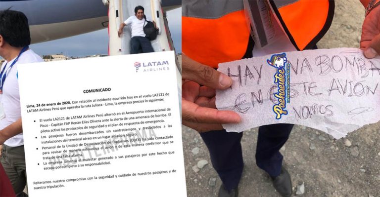 Papel escrito «hay una bomba en este avión» causó pánico en avión y aterrizó en Pisco - Perú