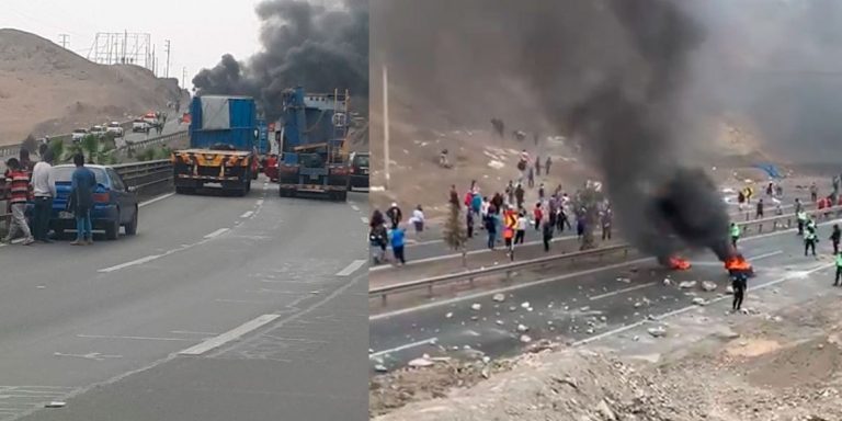 Bloquean y queman llantas en Panamericana Sur cerca de Pucusana - Perú