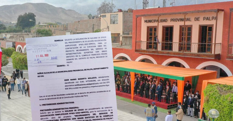 Piden anular procedimiento de selección «ilegal» de una obra de Municipalidad de Palpa - Ica