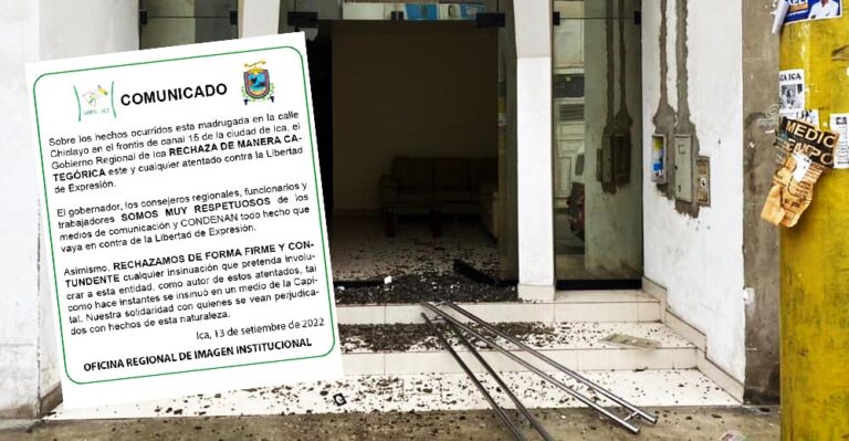 Gobierno Regional de Ica niega ser autor de atentado con dinamita el local Cadena Sur de Gastón Medina - Perú