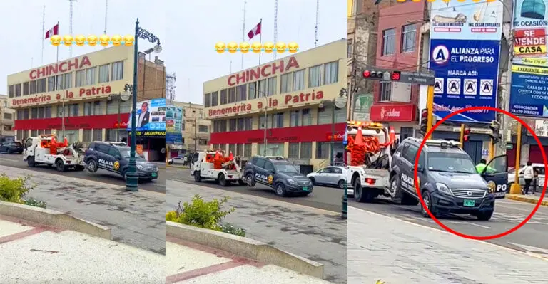 ¡INSÓLITO! Grúa municipal de Chincha se lleva patrullero y con un policía dentro - Entretenimiento