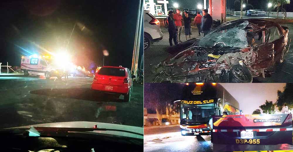 Accidente en Ica: Auto colisiona con bus de Cruz del Sur y deja tres fallecidos en la Panamericana