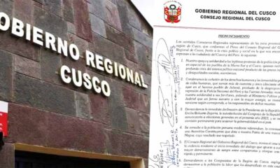Cusco: Consejo Regional exige la 'declinación' de Dina Boluarte y la 'autodisolución' del Congreso