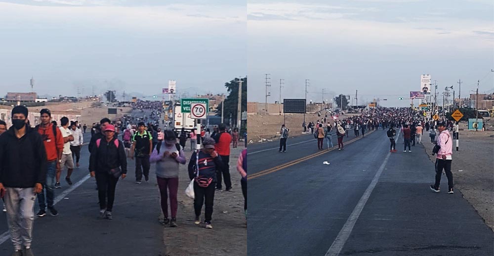 Cientos de obreros de la agroexportación marchan de Salas Guadalupe hacia el Centro de Ica