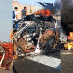 Ica: Incendian restos de autos en la Panamericana Sur durante protestas