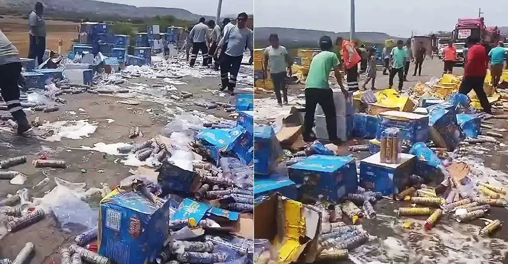 Palpa: Camión de material de fiestas infantiles sufre accidente y pobladores se llevan los productos