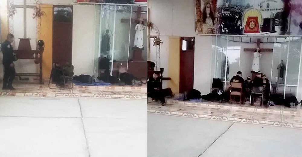 Policías duermen en el piso dentro de la Universidad San Luis Gonzaga de Ica