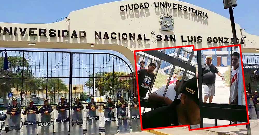 Policía resguardan a personas de dudosa procedencia dentro de la Universidad San Luis Gonzaga de Ica