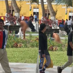 Mujer se desnuda y da un baño delante de todo el mundo en plena Plaza de Armas de Ica
