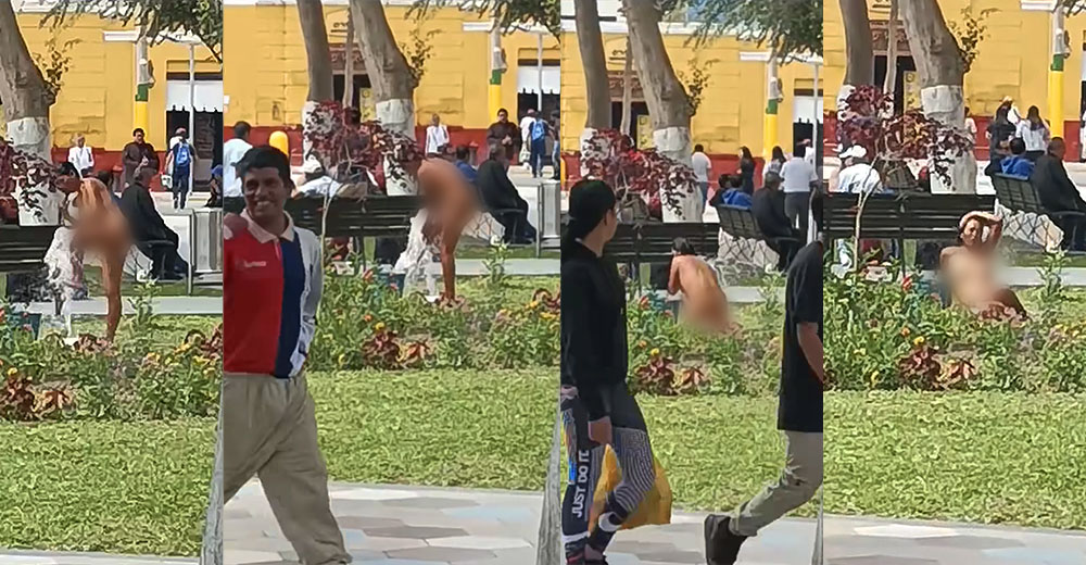 Mujer se desnuda y se da un baño delante de todo el mundo en plena Plaza de Armas de Ica