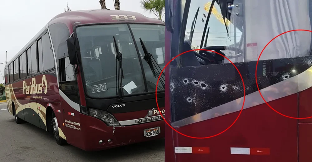 Delincuentes balean unidad de Perú Bus tras intensa persecusión "Querían matar al chofer"