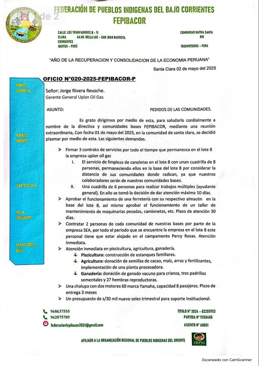 Loreto: Comunidades indígenas de Lote 8 ponen condiciones a Upland Oil Gas - Perú