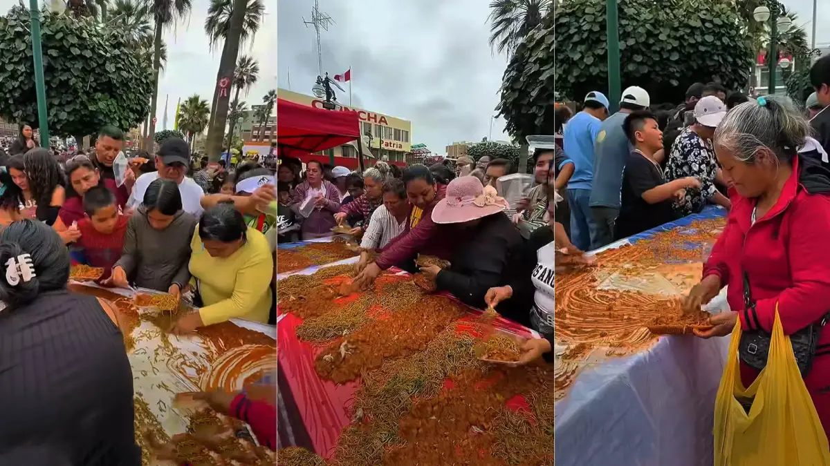 Carapulcra gigante en Chincha termina en caos: asistentes se quitan la comida con las manos