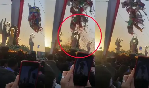 Ica: nube de arco le cae a la Virgen del Rosario de Yauca en plena procesión