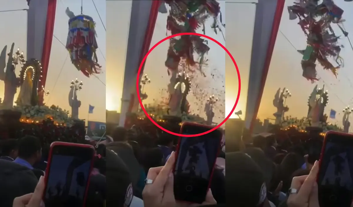 Ica: nube de arco le cae a la Virgen del Rosario de Yauca en plena procesión