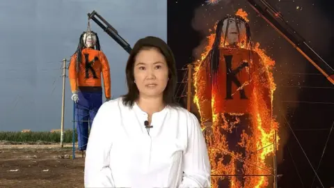 Ica: En Pisco iniciaron el 2026 con la quema de un muñeco gigante de Keiko Fujimori