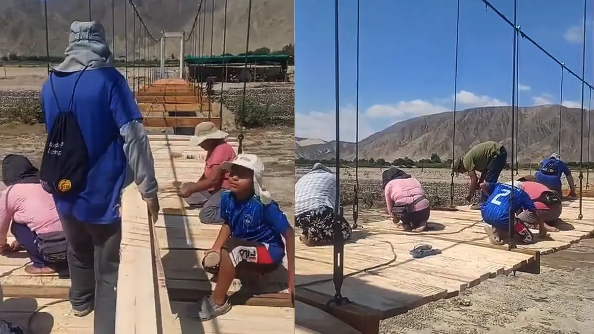 Ica: pobladores construyen su propio puente colgante en Ocucaje mientras alcaldesa hace tiktoks
