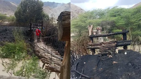 Atentado en Palpa: Incendian el conocido "Puente colgante Inca