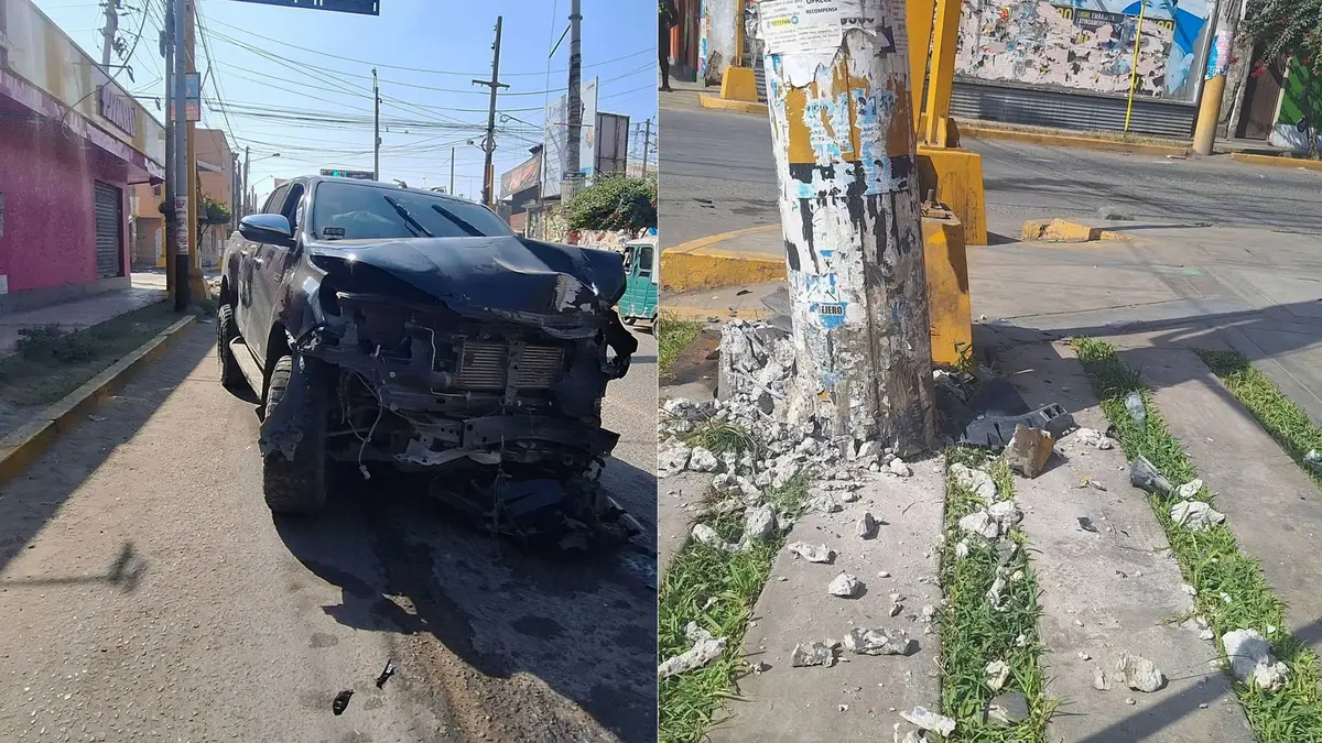 Conductor fuga tras estrellar camioneta de empresa contra poste de alta tensión en La Tinguiña