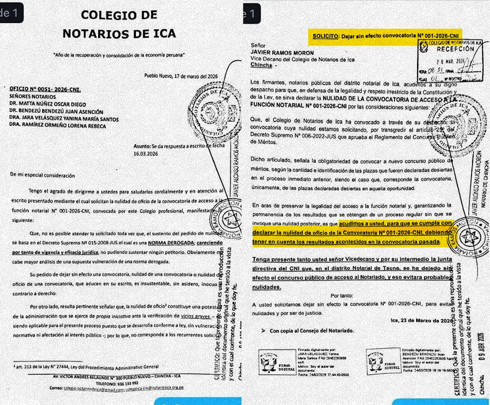 Guerra de Notarios en Ica: Buscan anular concurso de 22 nuevas plazas para proteger monopolio