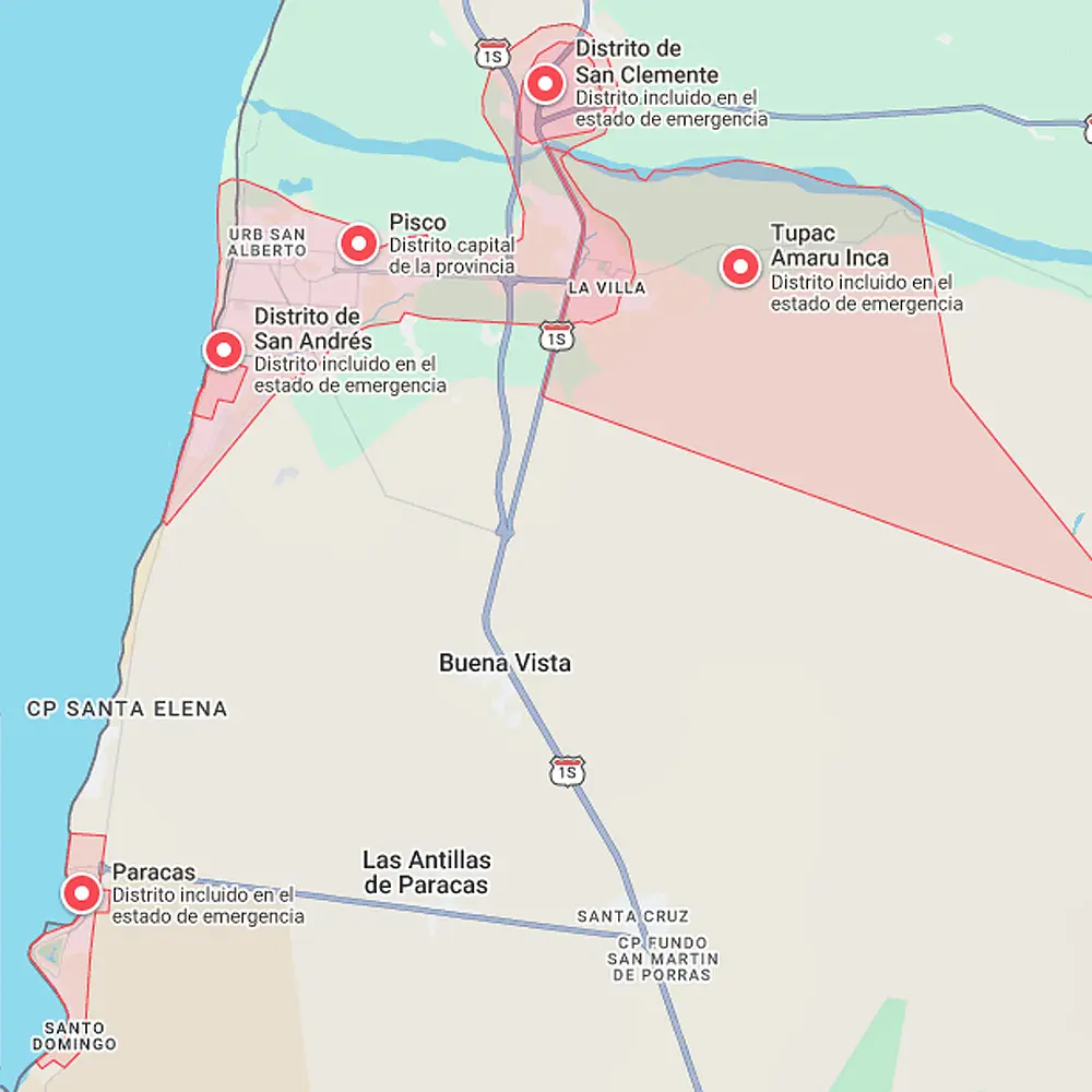 Ica: Gobierno declara estado de emergencia por 60 días en cinco distritos de Pisco