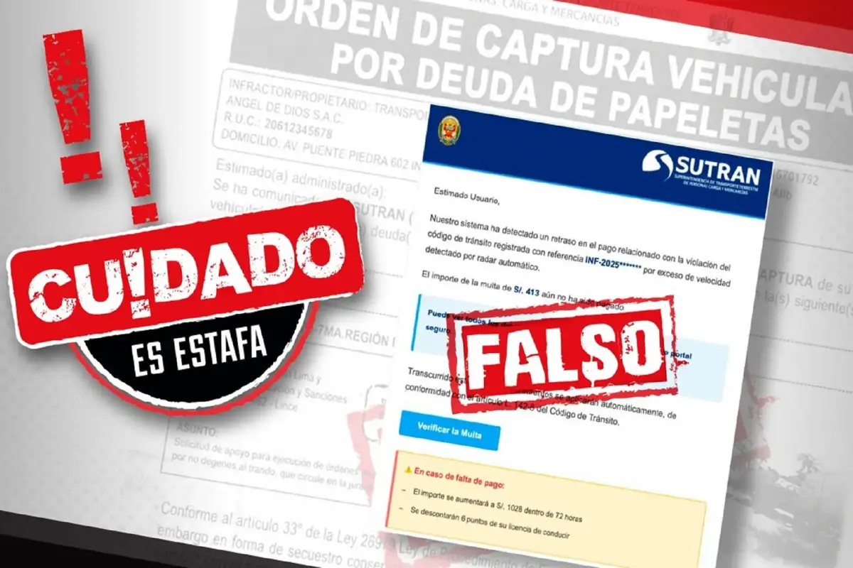 Sutran alerta sobre estafas mediante falsas notificaciones de multas por WhatsApp