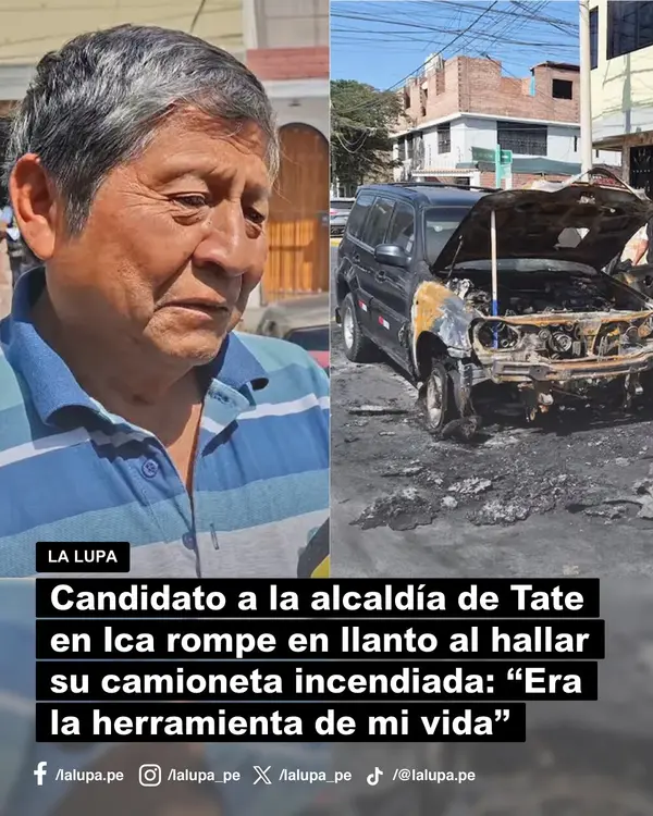 Candidato a Tate rompe en llanto al hallar su camioneta incendiada: “Era la herramienta de mi vida”