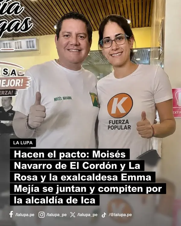 Moisés Navarro y la exalcaldesa Emma Mejía se muestran juntos pese a competir por la alcaldía de Ica